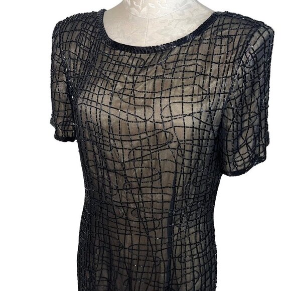 A.J. Bari Womens Dress Black Size 12 Vintage Beaded Shift Pure Silk Cocktail - Picture 5 of 16